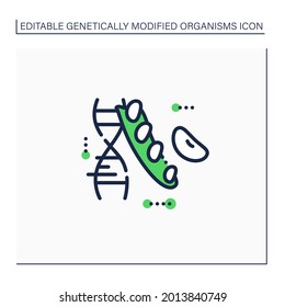 Symbol für die Sojabohnen-Linie. DNA-Molekül von Bohnen ändern. GVO-Sojabohnen. Genbearbeitung. Mikrobiologie. Genetisch verändertes Organismus-Konzept. Einzelne Vektorgrafik.Bearbeitbarer Hub