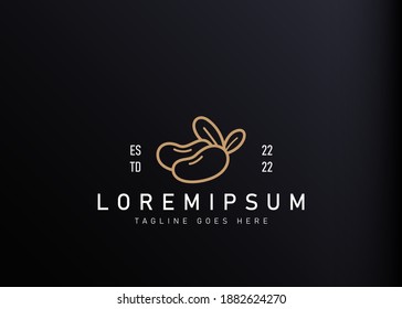 Soybean logo design. Vector illustration of two soybeans with leavesn icon design. Modern logo design with line art style.