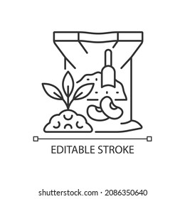 Soybean meal linear icon. Organic supplement. Rich in phosphorus. Powder additive for ground. Thin line customizable illustration. Contour symbol. Vector isolated outline drawing. Editable stroke