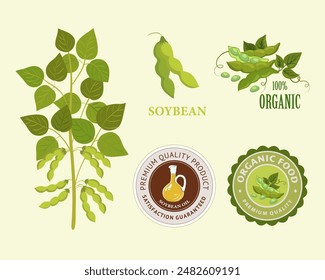 soybean products identity sets tree seal logotypes icon