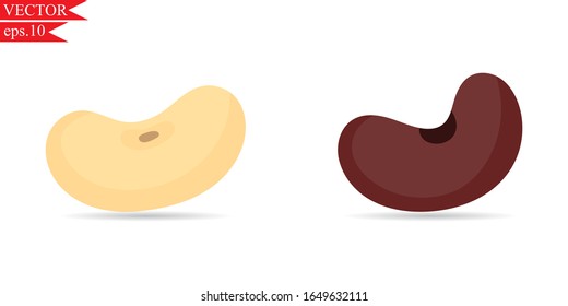 Soybean and red bean (kidney bean) flat icon set isolated on white background.Vegetable.Design for clipart ,logo.Vector.Illustration.