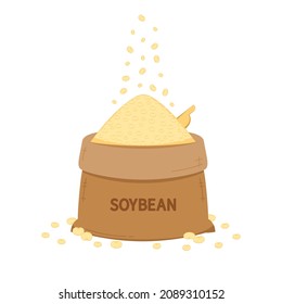 Soybean in a sack. Pile of Soybean vector. Soybean on white background.