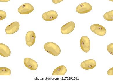 Soybean seamless pattern on white background.Kidney white beans texture for label,packaging,wrapping paper, or farmer market backdrop design.Natural energy protein and organic food.Vector illustration