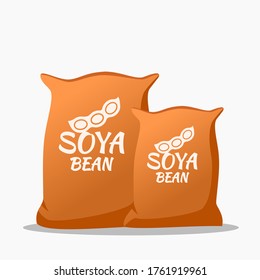 Soybean or Soya Bean Raw Food Material or Animal Feed Material in Sack Bag Icon Logo Illustration Vector. Agriculture and Farming Element. Can be Used for Web, Mobile, Infographic & Print