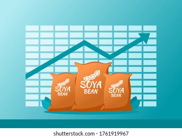 Soybean or Soya Bean Raw Food Material Price Value Stock Market Demand Rise Increase Up Skyrocket Statistic Report with Graph Chart Diagram Illustration Vector. Can be Used for Web Infographic & print