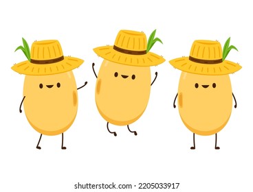 Soybean Vector. Soybean Character Design. Soybean Cartoon In Farmer Hat