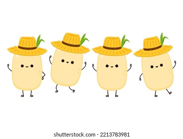 Soybean Vector. Soybean Character Design. Soybean Cartoon In Farmer Hat.