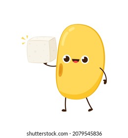 Soybean vector. Soybean character design. White Tofu vector. Tofu cartoon style isolated on white background. Vegetarian nutrition, healthy food.
