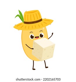 Soybean vector. Soybean character design. White Tofu vector. Tofu cartoon style isolated on white background. Vegetarian nutrition, healthy food.