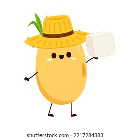 Soybean vector. Soybean character design. White Tofu vector. Tofu cartoon style isolated on white background. Vegetarian nutrition, healthy food.