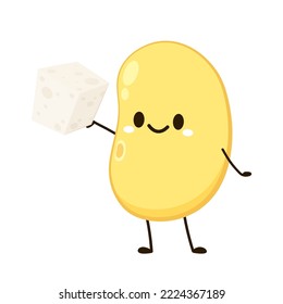 Soybean vector. Soybean character design. White Tofu vector. Tofu cartoon style isolated on white background. Vegetarian nutrition, healthy food.