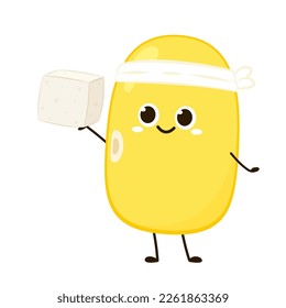 Soybean vector. Soybean character design. White Tofu vector. Tofu cartoon style isolated on white background. Vegetarian nutrition, healthy food.