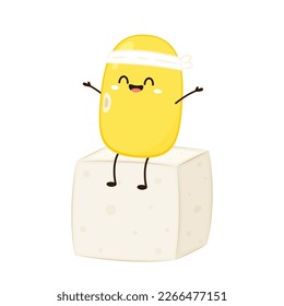 Soybean vector. Soybean character design. White Tofu vector. Tofu cartoon style isolated on white background. Vegetarian nutrition, healthy food.