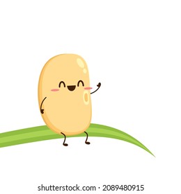 Soybean vector. Cute Soybean character design. Grain cartoon.