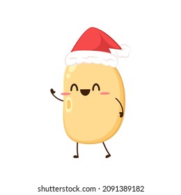 Soybean vector. Cute Soybean character design. Grain cartoon. Merry Christmas.