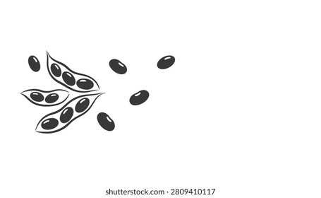 Soybeans and edamame pods are presented in a simple black silhouette style on a plain white background.