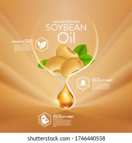 Soybeans Oil serum Natural Skin Care Cosmetic. Moisture Essence vector Illustration.