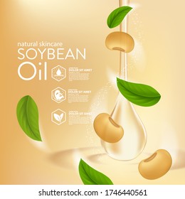 Soybeans Oil serum Natural Skin Care Cosmetic. Moisture Essence vector Illustration.