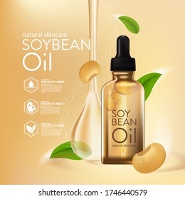 Soybeans Oil serum Natural Skin Care Cosmetic. Moisture Essence vector Illustration.