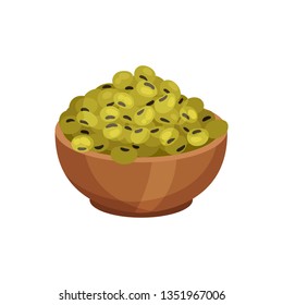 Soybeans in plate on white background. Vector illustration.