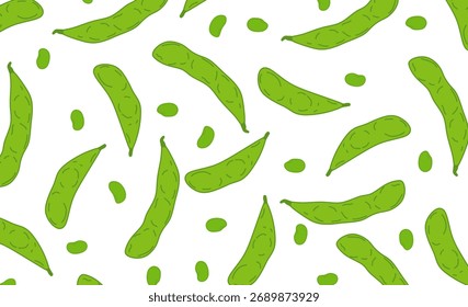 Soybeans seamless pattern. Soybeans background. Soybean beans pattern background.  Edamame illustration for packaging. 