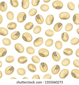 Soybeans seamless pattern on white background. Vector illustration of legumes in cartoon simple flat style.