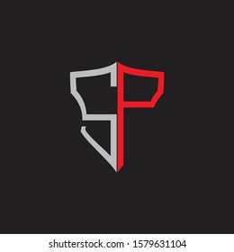 SP Abstract logo monogram with shield elements isolated on black background