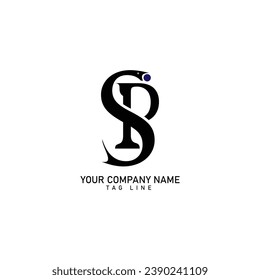 SP Artistic Letter Logo Design with Creative Serif Font in Black and White Colors Vector