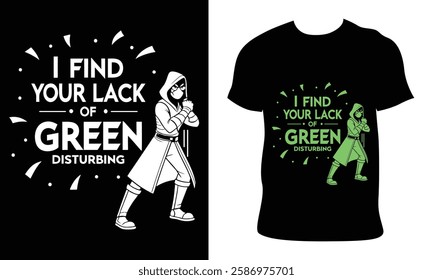 SP atrick Day March 17 I find your lack of interest in golf disturbing star wars quotes Typography Graphic T-Shirt Design with Vector Illustration. print for t shirt, Irish, holiday, posters, stickers