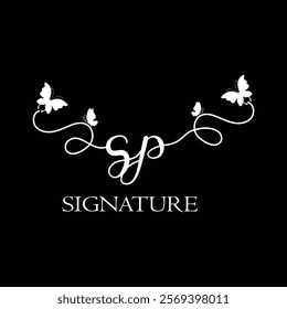 SP Handwritten initial letter, SP simple signature vector logo with butterfly shape variation, beauty, photography letter logo design. S P