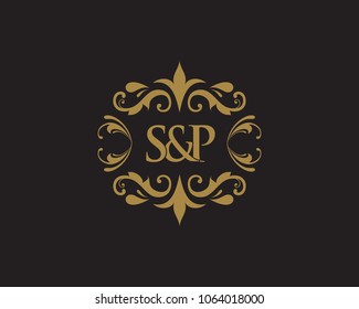 S&P Initial logo. Ornament ampersand monogram golden logo
