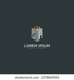 SP initial monogram for crown and shield logo design