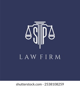 SP monograma inicial para el logotipo del bufete de abogados con escalas Imagen de Vector