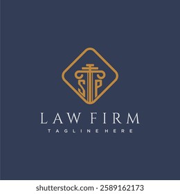 SP initial monogram logo for lawfirm with pillar in creative square design