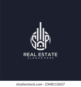 SP initial monogram logo for real estate with creative circle design vector