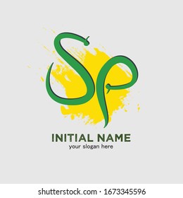 Sp Initial nature green handwriting logo vector.