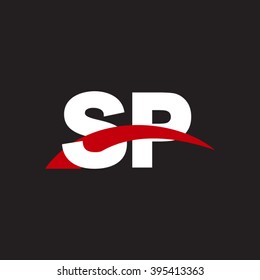 SP initial overlapping swoosh letter logo white red black background