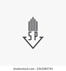 Indicaciones del material del logotipo inmobiliario del SP. vector de logotipo