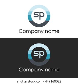SP letter circle shape icon logo white blue