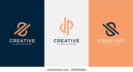 Logotipo de la carta SP con diseño interseccionado e iluminación de vectores de cuadros redondos. concepto de diseño de logotipo de DP de letras