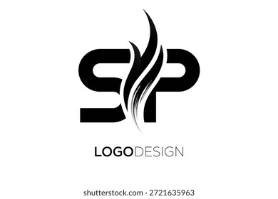 Logotipo del monograma de la letra del SP con la carrera artística del cepillo para la identidad moderna de la marca