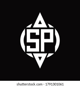 SP-Logo mit abgerundeter, abgerundeter Dreieck-Design-Vorlage für die obere und untere Seite