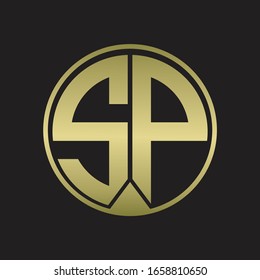 SP Logo monogram circle with piece ribbon style on gold colors