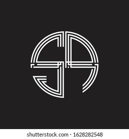 SP Logo monogram triple ribbon style line design template isolated on black background