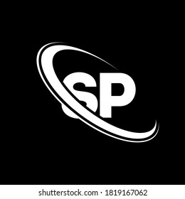 SP logo. S P design. White SP letter. SP/S P letter logo design. Initial letter SP linked circle uppercase monogram logo.	