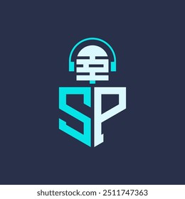 SP Microphone Logo Design for Audio, Music, and Podcast Branding - Letter SP Logo Professional Vector Illustration for Creative Industries