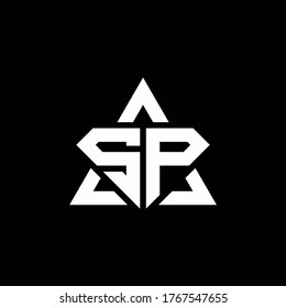 SP monogram logo with diamond shape and triangle outline design template