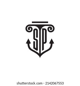 SP pillar and anchor combination concept logo in high quality design