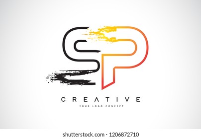 SP S P Creative Modern Logo Design Vetor with Orange and Black Colors. Monogram Stroke Letter Design.