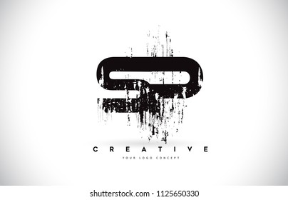 SP S P Grunge Brush Letter Logo Design in Black Colors. Creative Brush Letters Vector Illustration.